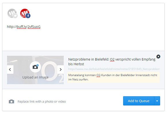 Im Social-Media-Planer "Buffer" soll das Verändern der Link-Vorschau auch künftig funktionieren. - © Schwarzer