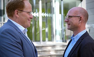 Maik Büssing (l.) und Christian Antl gehen am Sonntag in die Stichwahl um das Bürgermeisteramt in Löhne. - Felix Eisele Maik Büssing (l.) und Christian Antl gehen am Sonntag in die Stichwahl um das Bürgermeisteramt in Löhne. - Felix Eisele
