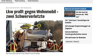 Das Wohnmobil der Bielefelder wurde bei dem Unfall schwer beschädigt, die beiden Bielefelder (65, 55) lebensgefährlich verletzt. - Screenshot: NDR Das Wohnmobil der Bielefelder wurde bei dem Unfall schwer beschädigt, die beiden Bielefelder (65, 55) lebensgefährlich verletzt. - Screenshot: NDR