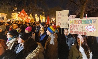 Mehrere Hundert Menschen protestieren am Freitagabend in Schloß Neuhaus gegen den Neujahrsempfang der AfD, der im Residenzschloss stattfindet. - Niklas Tüns Mehrere Hundert Menschen protestieren am Freitagabend in Schloß Neuhaus gegen den Neujahrsempfang der AfD, der im Residenzschloss stattfindet. - Niklas Tüns
