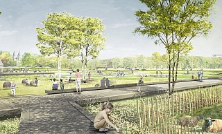 Ein auf dem Bestand basierender Rundweg fasst den Weserbogen als Geschichtspark Corvey. - Büro Franz Reschke Ein auf dem Bestand basierender Rundweg fasst den Weserbogen als Geschichtspark Corvey. - Büro Franz Reschke