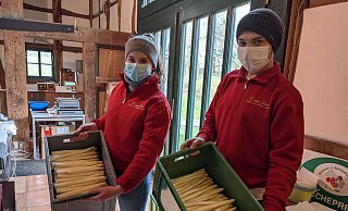 Kistenweise Königsgemüse: Carlotta Krumme und Kevin Baars verkaufen den Spargel im Hofladen. - David Knapp Kistenweise Königsgemüse: Carlotta Krumme und Kevin Baars verkaufen den Spargel im Hofladen. - David Knapp