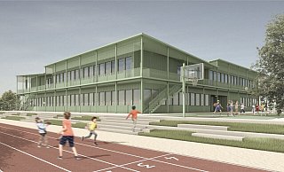 So soll die Grundschule nach aktuellem Stand aussehen. Die Architekten planen einen quadratischen, zweigeschossigen Holzbau. In Zentrum soll sich die Aula befinden. Ziel sei es, einen Neubau zu schaffen, in dem die Schülerinnen und Schüler eine moderne und zukunftssichere Lernumgebung haben. - BAYER & STROBEL ARCHITEKTEN So soll die Grundschule nach aktuellem Stand aussehen. Die Architekten planen einen quadratischen, zweigeschossigen Holzbau. In Zentrum soll sich die Aula befinden. Ziel sei es, einen Neubau zu schaffen, in dem die Schülerinnen und Schüler eine moderne und zukunftssichere Lernumgebung haben. - BAYER & STROBEL ARCHITEKTEN