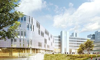 So könnte das neue Gebäude neben dem Uni-Haupteingang aussehen. - fdf So könnte das neue Gebäude neben dem Uni-Haupteingang aussehen. - fdf