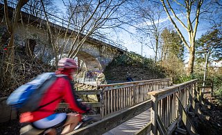 Die Tage dieser Holzbrücke für Radler und Fußgänger im Bielefelder Luttergrünzug sind gezählt. - Sarah Jonek Die Tage dieser Holzbrücke für Radler und Fußgänger im Bielefelder Luttergrünzug sind gezählt. - Sarah Jonek