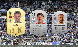 Fabian Klos, Ritsu Doan und Mike van der Hoorn zählen nicht nur auf dem echten Rasen, sondern auch virtuell zu den Leistungsträgern bei Arminia Bielefeld in der bald erscheinenden Simulation "FIFA 21". - Foto: Wolfgang Rudolf, Spielerkarten: Futbin.com, Montage: Ahlers Fabian Klos, Ritsu Doan und Mike van der Hoorn zählen nicht nur auf dem echten Rasen, sondern auch virtuell zu den Leistungsträgern bei Arminia Bielefeld in der bald erscheinenden Simulation "FIFA 21". - Foto: Wolfgang Rudolf, Spielerkarten: Futbin.com, Montage: Ahlers