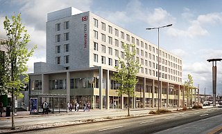 So wird das künftige Intercity Hotel im Hauptbahnhof aussehen. - Visualisierung Jost Hauer So wird das künftige Intercity Hotel im Hauptbahnhof aussehen. - Visualisierung Jost Hauer