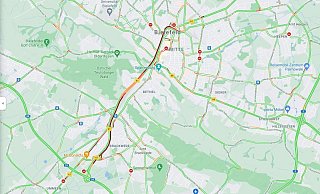 Knallrote Farbe = Stillstand: Auf dem OWD geht nicht mehr viel. - Screenshot: Google Maps / Stand: 10. August, 8 Uhr (maps.google.de) Knallrote Farbe = Stillstand: Auf dem OWD geht nicht mehr viel. - Screenshot: Google Maps / Stand: 10. August, 8 Uhr (maps.google.de)