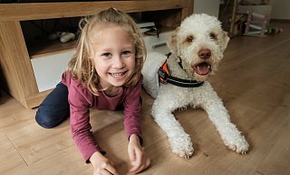 Madeline und ihr Hund Nellie sind beste Freunde. Der portugiesische Wasserhund ist wird zum Diabetikerwarnhund ausgebildet, der bereits jetzt anzeigt, wenn bei der Vierjährigen, die Diabetes Typ I hat, Unterzuckerung droht. - Susanne Lahr Madeline und ihr Hund Nellie sind beste Freunde. Der portugiesische Wasserhund ist wird zum Diabetikerwarnhund ausgebildet, der bereits jetzt anzeigt, wenn bei der Vierjährigen, die Diabetes Typ I hat, Unterzuckerung droht. - Susanne Lahr