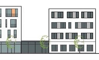 Skizze der Außenansicht des geplanten Hotels. - Portarion GmbH Skizze der Außenansicht des geplanten Hotels. - Portarion GmbH