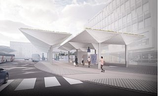 Hell, beleuchtet, schirmförmig und oben begrünt - so sollen die neuen Jahnplatz-Dächer aussehen. - Wannenmacher & Möller Hell, beleuchtet, schirmförmig und oben begrünt - so sollen die neuen Jahnplatz-Dächer aussehen. - Wannenmacher & Möller