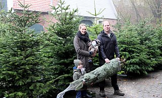 Wim (3) packt gern mit an, wenn Papa Till Moerkerk Nordmanntannen aufstellt. Mama Annika und der erst 12 Wochen alte Floris schauen zu. - Frank-Michael Kiel-Steinkamp Wim (3) packt gern mit an, wenn Papa Till Moerkerk Nordmanntannen aufstellt. Mama Annika und der erst 12 Wochen alte Floris schauen zu. - Frank-Michael Kiel-Steinkamp