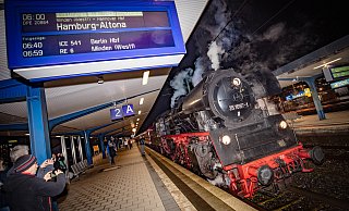 Um kurz vor 6 Uhr trifft die Dampflok im Bielefelder Bahnhof ein. Foto: Mike-Dennis Müller - Mike-Dennis Müller / www.mdm.photo Um kurz vor 6 Uhr trifft die Dampflok im Bielefelder Bahnhof ein. Foto: Mike-Dennis Müller - Mike-Dennis Müller / www.mdm.photo