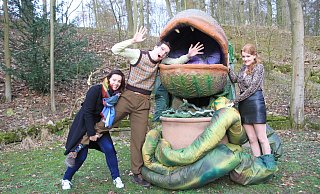 Ganz klein beginnt die skurrile Pflanze im Stück - und wächst dann stetig, bis sie schließlich sogar größer ist als Regisseurin Melanie Herzig (v. l.), Joss Spieker-Siebrecht (Seymour) und Ilka Kottkamp (Audrey). - Madita Schellenberg Ganz klein beginnt die skurrile Pflanze im Stück - und wächst dann stetig, bis sie schließlich sogar größer ist als Regisseurin Melanie Herzig (v. l.), Joss Spieker-Siebrecht (Seymour) und Ilka Kottkamp (Audrey). - Madita Schellenberg
