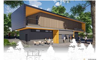 So soll das künftige Bühnenhaus mit einem Kassen- und Kiosk-Bereich aussehen. - Illustration Plan Bee Architekten So soll das künftige Bühnenhaus mit einem Kassen- und Kiosk-Bereich aussehen. - Illustration Plan Bee Architekten