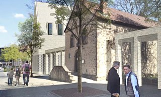 Das Arcäologische Fenster am Münster und die nebenstehenden Wolderus-Kapelle sollen durch einen offenen, überdachten Gang miteinander verbunden werden. - Pfeiffer/Ellermann/Preckel Das Arcäologische Fenster am Münster und die nebenstehenden Wolderus-Kapelle sollen durch einen offenen, überdachten Gang miteinander verbunden werden. - Pfeiffer/Ellermann/Preckel