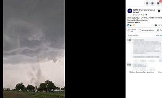 Das "Tornado Research Project" hat das Video vom X-User @deadrat66747933 auf Facebook geteilt. Mehr als 100.000 Menschen haben das Video dort gesehen. - Screenshot Facebook/WTINFO Das "Tornado Research Project" hat das Video vom X-User @deadrat66747933 auf Facebook geteilt. Mehr als 100.000 Menschen haben das Video dort gesehen. - Screenshot Facebook/WTINFO