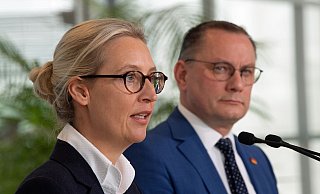 Die AfD-Chefs Alice Weidel (l) und Tino Chrupalla. - Jonathan Penschek/dpa Die AfD-Chefs Alice Weidel (l) und Tino Chrupalla. - Jonathan Penschek/dpa