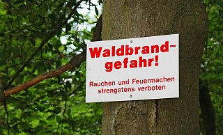 Symbolfoto: Schild "Waldbrandgefahr" an einem Baum. - picture alliance / imageBROKER Symbolfoto: Schild "Waldbrandgefahr" an einem Baum. - picture alliance / imageBROKER