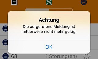 Fehler: Diese Falschnachricht taucht oft bei den Push-Nachrichten auf. Screenshot: MoBiel-App - Screenshot: MoBiel-App Fehler: Diese Falschnachricht taucht oft bei den Push-Nachrichten auf. Screenshot: MoBiel-App - Screenshot: MoBiel-App