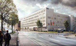 So sieht der Entwurf des neuen Bielefelder Polizeidienstgebäudes am Stadtholz aus. In Kürze soll mit dem Bau begonnen werden. - React So sieht der Entwurf des neuen Bielefelder Polizeidienstgebäudes am Stadtholz aus. In Kürze soll mit dem Bau begonnen werden. - React