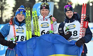 Die Norweger Sturla Holm Laegreid (rechts) und Martin Uldal (Mitte) mit dem Ukrainer Dmytro Pidrutschnji. - Martin Schutt/dpa Die Norweger Sturla Holm Laegreid (rechts) und Martin Uldal (Mitte) mit dem Ukrainer Dmytro Pidrutschnji. - Martin Schutt/dpa