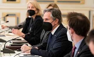 US-Außenminister Antony Blinken während des Treffens mit dem ukrainischen Präsidenten Wolodymyr Selenskyj in Kiew. - Foto: Alex Brandon/Pool AP/dpa US-Außenminister Antony Blinken während des Treffens mit dem ukrainischen Präsidenten Wolodymyr Selenskyj in Kiew. - Foto: Alex Brandon/Pool AP/dpa