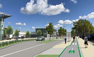 Zwei Radwege, eine Bushaltebucht und nur noch eine Autofahrspur je Richtung: So soll der Radschnellweg am Werre-Park aussehen. - l.schumacher Zwei Radwege, eine Bushaltebucht und nur noch eine Autofahrspur je Richtung: So soll der Radschnellweg am Werre-Park aussehen. - l.schumacher