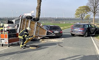 Bei Bad Wünnenberg hat sich am Freitagabend ein Unfall ereignet, beteiligt war auch ein Auto mit Pferdeanhänger. Das Tier musste berfreit werden. - Feuerwehr Bad Wünnenberg Bei Bad Wünnenberg hat sich am Freitagabend ein Unfall ereignet, beteiligt war auch ein Auto mit Pferdeanhänger. Das Tier musste berfreit werden. - Feuerwehr Bad Wünnenberg