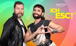 Rea Garvey (l) und Conchita Wurst in der Kulisse von «Ich will zum ESC!». - André Kowalski/NDR/dpa Rea Garvey (l) und Conchita Wurst in der Kulisse von «Ich will zum ESC!». - André Kowalski/NDR/dpa