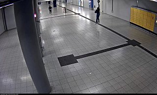 Die Aufnahme aus der Distanz zeigt den Täter beim Strecksprung an die Glaskuppel. - Bundespolizei Münster Die Aufnahme aus der Distanz zeigt den Täter beim Strecksprung an die Glaskuppel. - Bundespolizei Münster