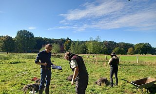 Wolfsberater Walter Jäcker und Dieter Wortmeier dokumentieren die Verletzungen der Schafe der Halterin Kira Stremming (von links). - Claudia Hyna Wolfsberater Walter Jäcker und Dieter Wortmeier dokumentieren die Verletzungen der Schafe der Halterin Kira Stremming (von links). - Claudia Hyna