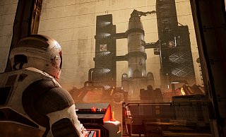 Der Astronaut blickt auf die Raketenabschussrampe in Deliver Us The Moon: Es ist der Beginn einer einsamen Mission zur Rettung der Erde. - KeokeN Interactive Der Astronaut blickt auf die Raketenabschussrampe in Deliver Us The Moon: Es ist der Beginn einer einsamen Mission zur Rettung der Erde. - KeokeN Interactive
