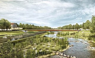 Der alte Plan: Nach den jüngsten Überlegungen - und Vorgaben des Landes-Umweltministeriums - soll auf den Überlaufkanal (links) verzichtet werden. - Ingenieurbüro Klein Der alte Plan: Nach den jüngsten Überlegungen - und Vorgaben des Landes-Umweltministeriums - soll auf den Überlaufkanal (links) verzichtet werden. - Ingenieurbüro Klein