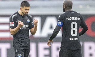 Visar Musliu (l.) und David Kinsombi zählen zu den Kandidaten, die den SC Paderborn in diesem Winter verlassen könnten. - picture alliance/dpa Visar Musliu (l.) und David Kinsombi zählen zu den Kandidaten, die den SC Paderborn in diesem Winter verlassen könnten. - picture alliance/dpa