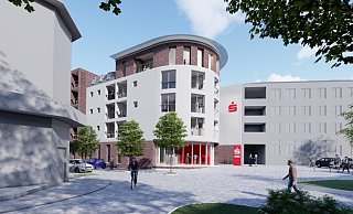 Bauherrin des fünf-geschossigen Wohn- und Geschäftshauses mit Tiefgarage ist die Sparkasse Paderborn-Detmold. - Sparkasse Paderborn-Detmold Bauherrin des fünf-geschossigen Wohn- und Geschäftshauses mit Tiefgarage ist die Sparkasse Paderborn-Detmold. - Sparkasse Paderborn-Detmold