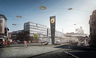 So soll es werden: Der Jahnplatz mit Hängeleuchten und neuen Haltestellen-Dächern. - Visualisierung: Jost Hauer So soll es werden: Der Jahnplatz mit Hängeleuchten und neuen Haltestellen-Dächern. - Visualisierung: Jost Hauer