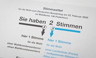 Bei der Bundestagswahl am Sonntag, 23. Februar, geht es auch in Paderborn um die Erststimme für den einzelnen Kandidaten und die Zweitstimme für die Partei. - Niklas Tüns Bei der Bundestagswahl am Sonntag, 23. Februar, geht es auch in Paderborn um die Erststimme für den einzelnen Kandidaten und die Zweitstimme für die Partei. - Niklas Tüns
