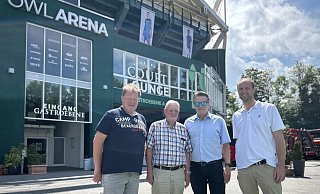 Thomas Metzler (v. l.), Udo Kleine, Ralf Weber und Christian Anwey wollen den Verkehr während der Terra Wortmann Open im Kreis Gütersloh gemeinsam in den Griff kriegen. - Tobias Barrelmeyer Thomas Metzler (v. l.), Udo Kleine, Ralf Weber und Christian Anwey wollen den Verkehr während der Terra Wortmann Open im Kreis Gütersloh gemeinsam in den Griff kriegen. - Tobias Barrelmeyer