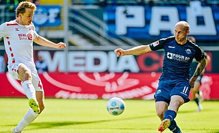 Sven Michel (r.), hier gegen den Kölner Mathias Olesen, zählte zu den Paderborner Aktivposten, hatte am Ende aber Verletzungspech. - BESIM MAZHIQI Sven Michel (r.), hier gegen den Kölner Mathias Olesen, zählte zu den Paderborner Aktivposten, hatte am Ende aber Verletzungspech. - BESIM MAZHIQI