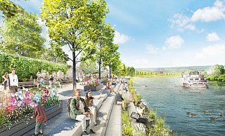 So wie diese Visualisierung soll künftig die Weserpromenade aussehen, an der das Dampfschiff unter anderem vorbeifahren wird. - LGS Höxter So wie diese Visualisierung soll künftig die Weserpromenade aussehen, an der das Dampfschiff unter anderem vorbeifahren wird. - LGS Höxter
