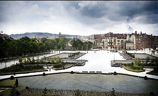 Der Kesselbrink in einer eingefärbten Ansicht aus dem Jahr 1929. - Stadtarchiv Bielefeld Der Kesselbrink in einer eingefärbten Ansicht aus dem Jahr 1929. - Stadtarchiv Bielefeld