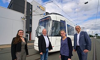 MoBiel-Planer und Oberbürgermeister: Léa Gauthier (v. l.), Pit Clausen, Kristina Busch und Martin Uekmann. - Peter Unger MoBiel-Planer und Oberbürgermeister: Léa Gauthier (v. l.), Pit Clausen, Kristina Busch und Martin Uekmann. - Peter Unger