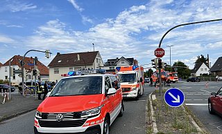 Polizei und Rettungsdienst rückten am Donnerstagnachmittag zu dem Unfall in Gütersloh aus. - Thorsten Heß Polizei und Rettungsdienst rückten am Donnerstagnachmittag zu dem Unfall in Gütersloh aus. - Thorsten Heß