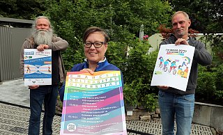 Karsten Karras vom CSD-Orga Team, Friederike Vogt, Koordinatorin LSBTIQ* der Gleichstellungsstelle der Stadt Bielefeld und Bert-Ulf Prellwitz von der Bielefelder Aidshilfe freuen sich auf CSD-Veranstaltungen. - Wolfgang Rudolf Karsten Karras vom CSD-Orga Team, Friederike Vogt, Koordinatorin LSBTIQ* der Gleichstellungsstelle der Stadt Bielefeld und Bert-Ulf Prellwitz von der Bielefelder Aidshilfe freuen sich auf CSD-Veranstaltungen. - Wolfgang Rudolf