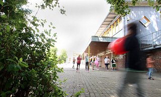 Noch spielen die Kinder auf dem beengten Hof der Grundschule Enger-Mitte. - Andreas Sundermeier Noch spielen die Kinder auf dem beengten Hof der Grundschule Enger-Mitte. - Andreas Sundermeier