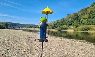 Brauchten im Sommer 2022 nicht häufig entleert werden: die manuellen Regenmesser. Aufgrund der Trockenheit sank dafür der Weserwasserspiegel (wie hier bei Herstelle). - Wetterstation Brauchten im Sommer 2022 nicht häufig entleert werden: die manuellen Regenmesser. Aufgrund der Trockenheit sank dafür der Weserwasserspiegel (wie hier bei Herstelle). - Wetterstation