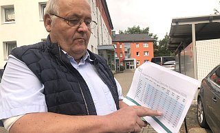 Walter Brinkmann studiert am Hiddeser Berg in Detmold Zahlen, die die Detmolder Sozialstruktur beschreiben. Er fordert einen höheren Mindestlohn. - Martin Hostert Walter Brinkmann studiert am Hiddeser Berg in Detmold Zahlen, die die Detmolder Sozialstruktur beschreiben. Er fordert einen höheren Mindestlohn. - Martin Hostert