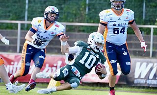 Quarterback Niklas Gorny und seine Bulldogs waren bei den Rostock Griffins praktisch chancenlos. - Peter Unger Quarterback Niklas Gorny und seine Bulldogs waren bei den Rostock Griffins praktisch chancenlos. - Peter Unger