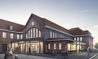 Der Bahnnhof soll zum Dritten Ort umgebaut werden, wo sich alle Löhnerinnen und treffen. Diese Visualiserung zeigt, wie das Gebäude nach dem Umbau aussehen könnte. - Baulampe Architekten Der Bahnnhof soll zum Dritten Ort umgebaut werden, wo sich alle Löhnerinnen und treffen. Diese Visualiserung zeigt, wie das Gebäude nach dem Umbau aussehen könnte. - Baulampe Architekten
